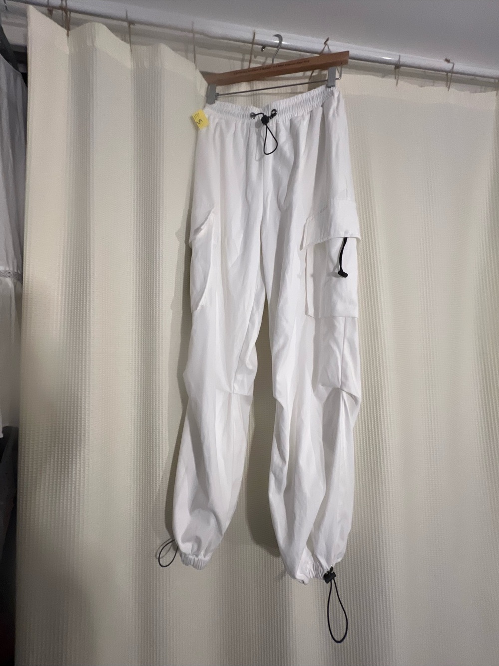 New White Cargo Jogger Pants with Drawstring Waist